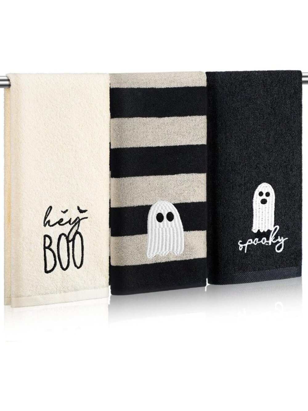 3 Pack Cute Halloween Ghost Hand Towels - Fun Bathroom Decor, 13x29 in